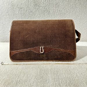 Caggiano Brown Pattern Suede-like Handbag with Leather Trim